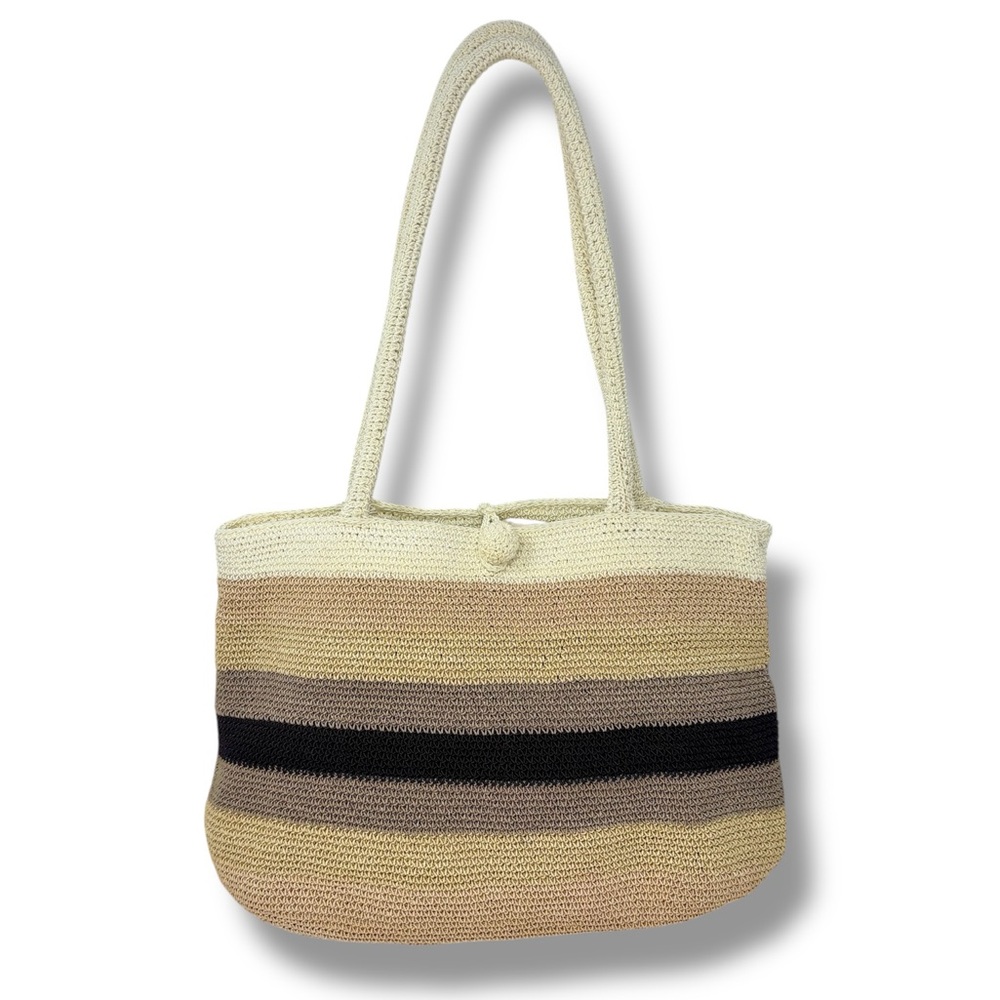 Liz Claiborne Beachy Coastal Macrame Purse Shoulder Bag Striped Crochet Knit